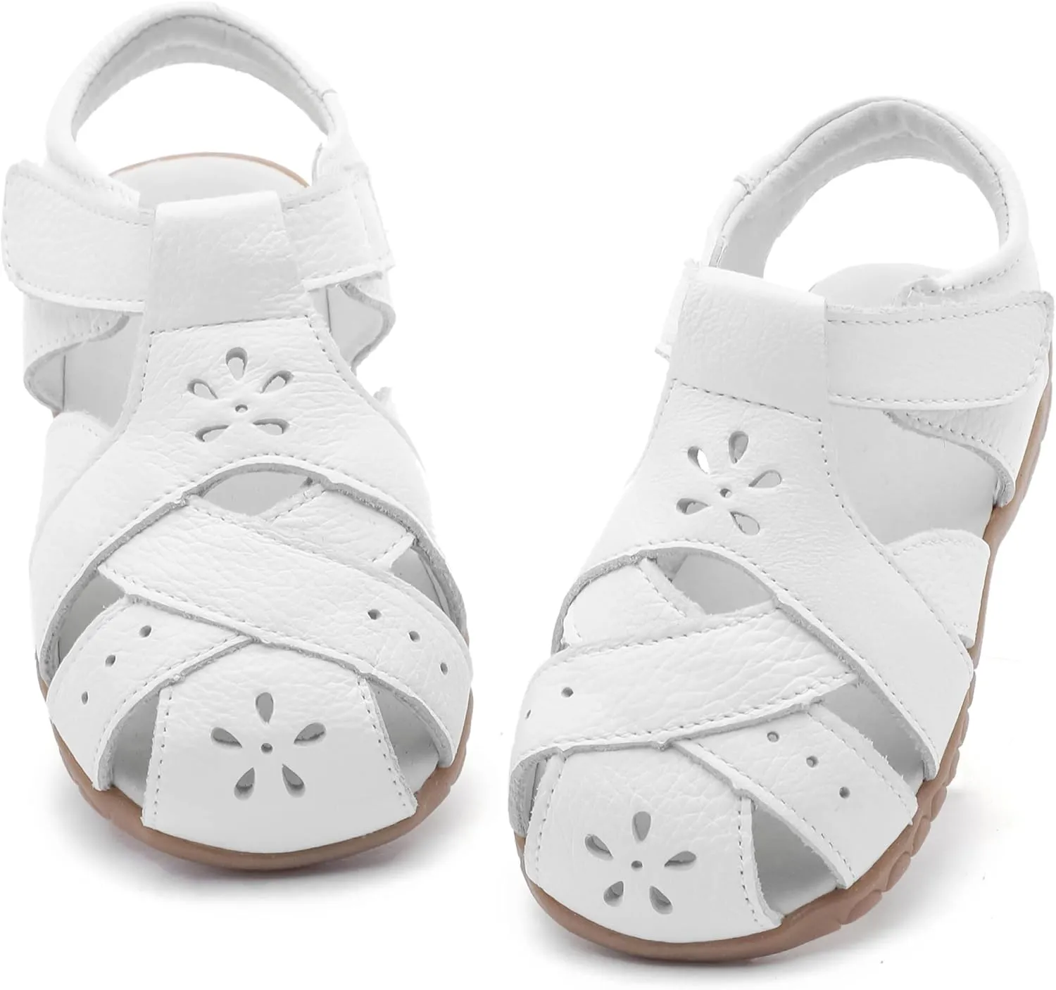 Femizee Girls Genuine Leather Soft Closed Toe Princess Flat Shoes Summer Sandals(Toddler/Little Kid)