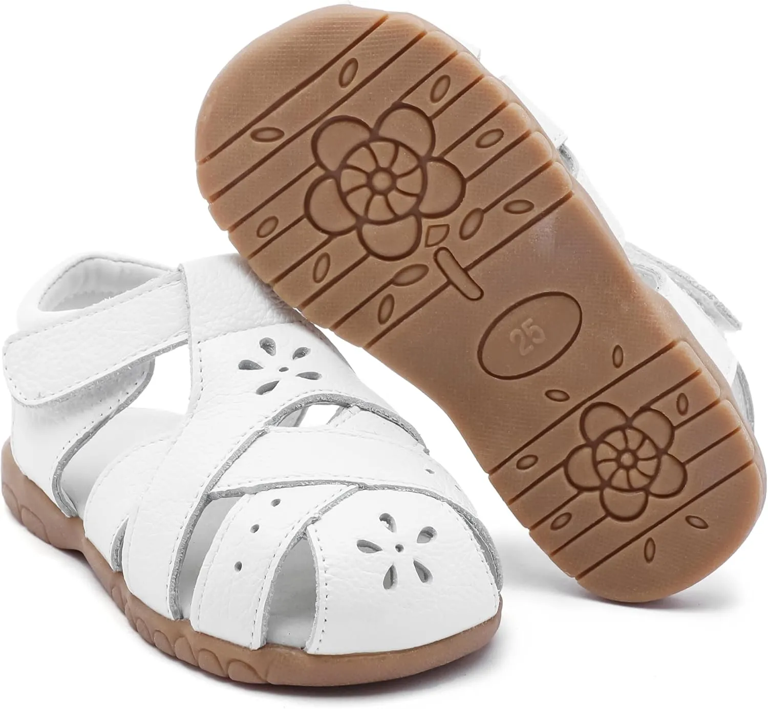 Femizee Girls Genuine Leather Soft Closed Toe Princess Flat Shoes Summer Sandals(Toddler/Little Kid)