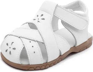 Femizee Girls Genuine Leather Soft Closed Toe Princess Flat Shoes Summer Sandals(Toddler/Little Kid)
