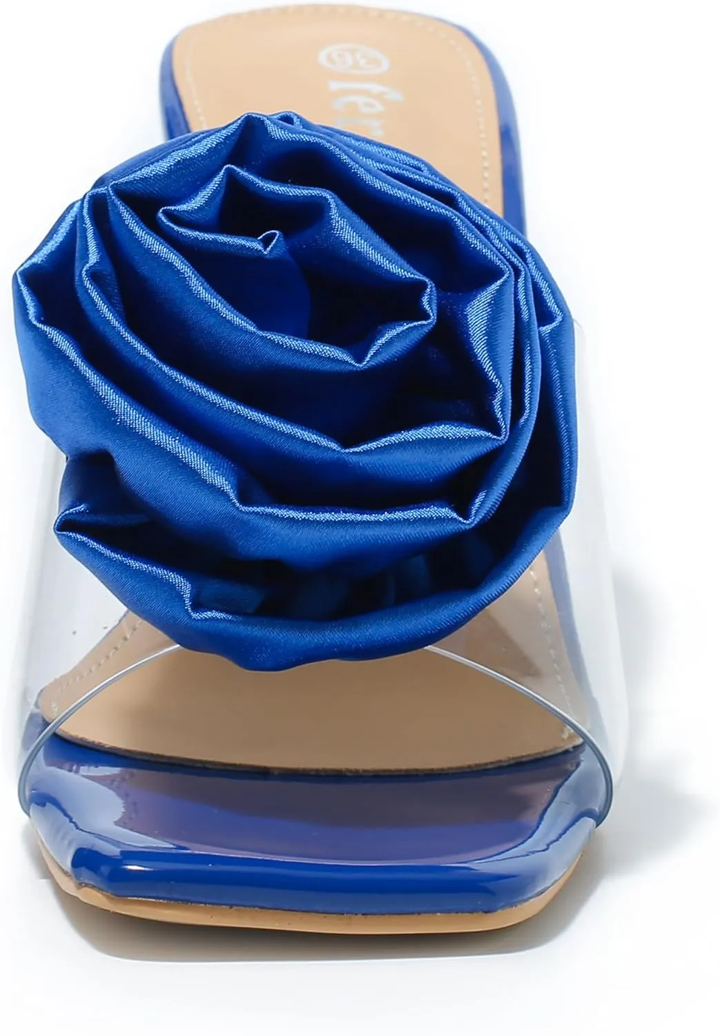 fereshte Women's Flower Heels Satin Rose Square Toe High Heeled Mule Dress Party Wedding Sandals