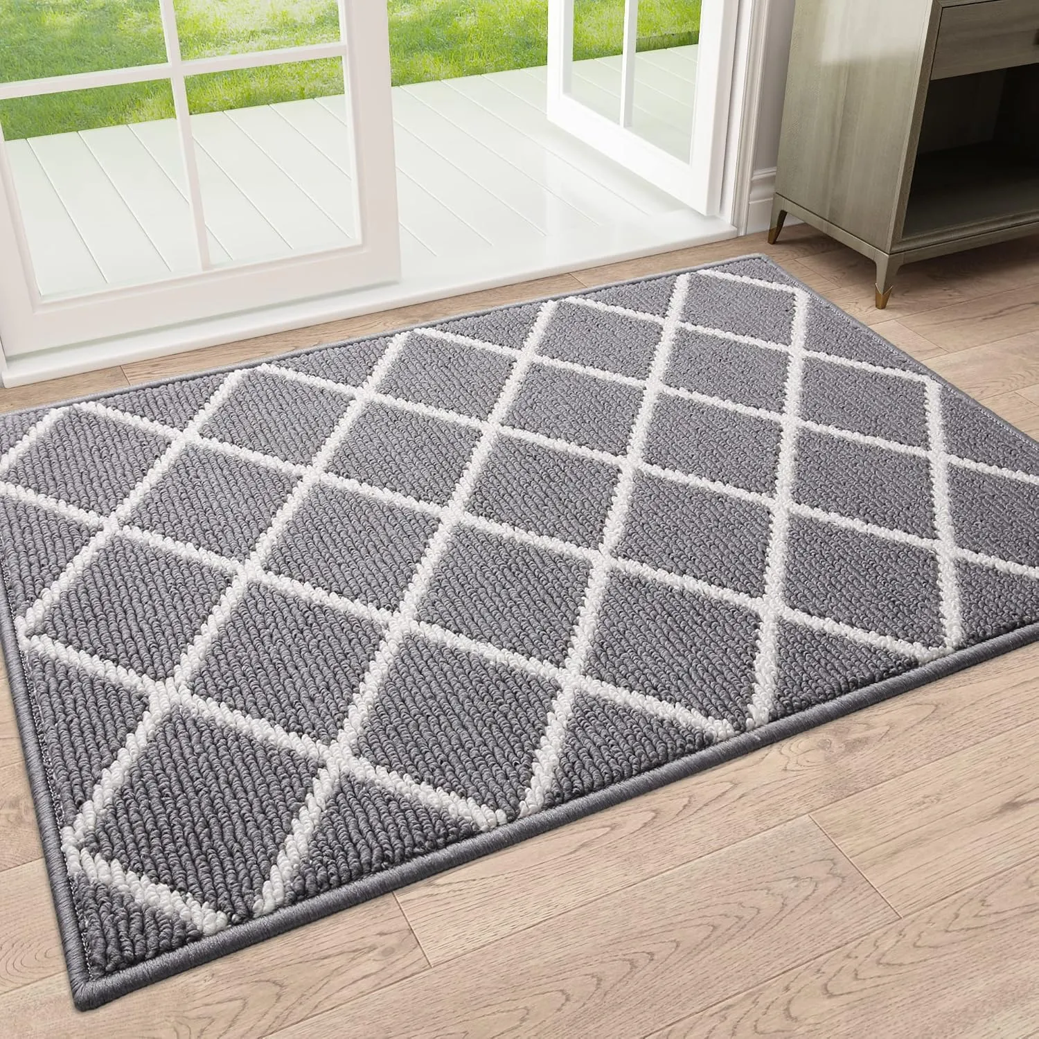 Finchitty Indoor Door Mat, Dirt Resistant and Absorbent, Low-Profile, Non-Slip, Washable Inside Floor Mats for Front Door, Back, and Entrance, 36" x 24", Grey