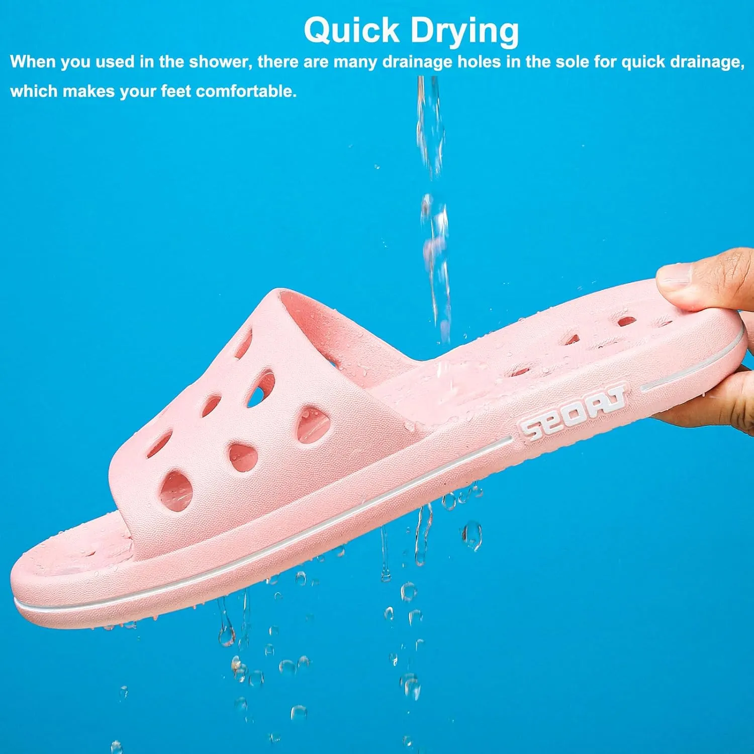 FINLEEO Shower Sandals with Drainage Holes - Quick Drying Bathroom & Gym Slippers for Men and Women