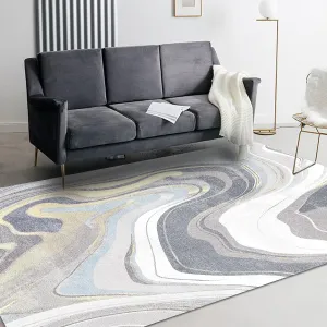 FINOREN Mountain Ripple Area Rug,4x6 Feet,for Living Room,Bedroom,Kitchen,Hallway,Non-Slip Backing,Soft Washable Rug,Gray-Blue