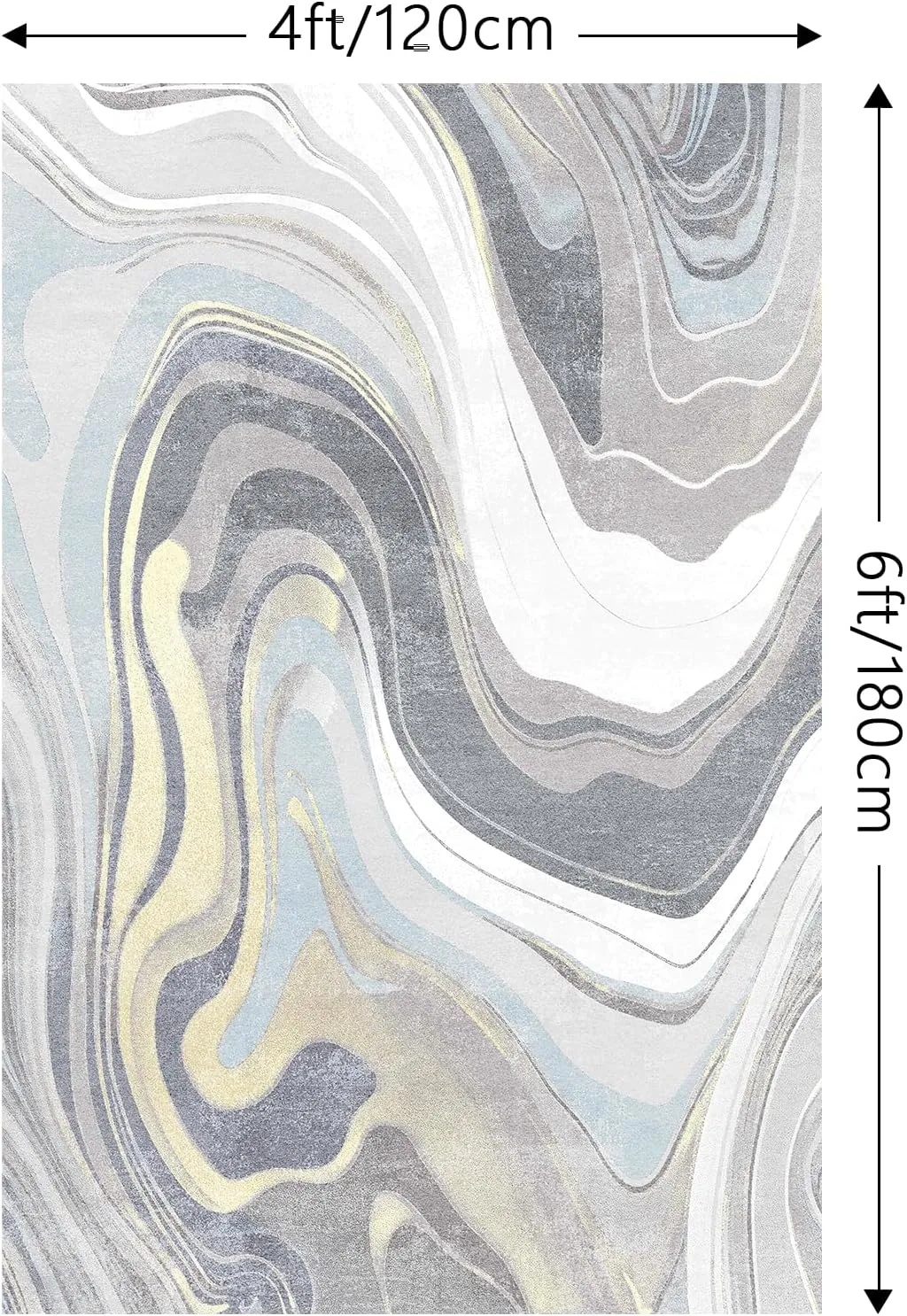 FINOREN Mountain Ripple Area Rug,4x6 Feet,for Living Room,Bedroom,Kitchen,Hallway,Non-Slip Backing,Soft Washable Rug,Gray-Blue