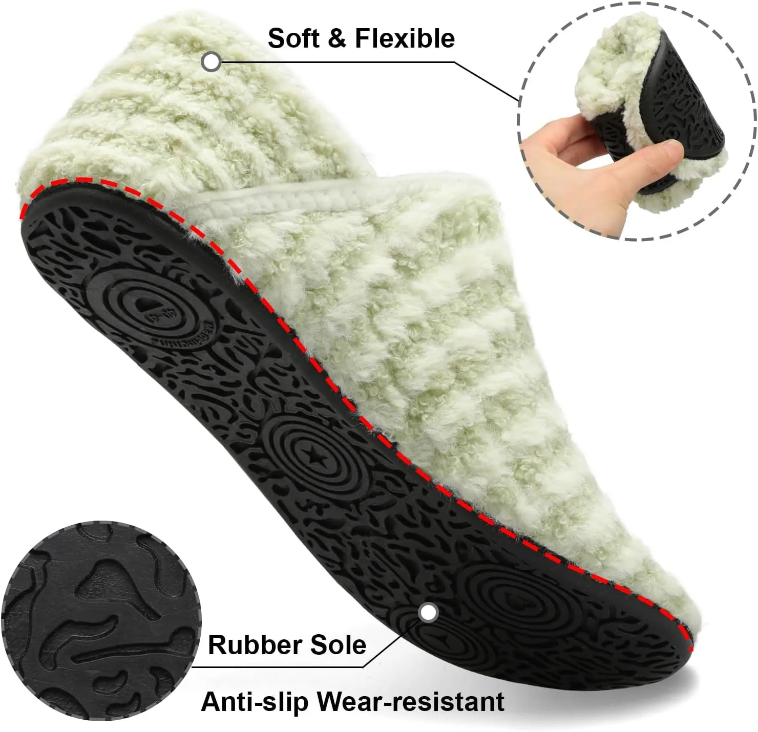 Fires Womens Mens Slippers with Rubber Sole Soft-Lightweight House Slipper Socks Around House Shoes Non Slip Indoor/Outdoor