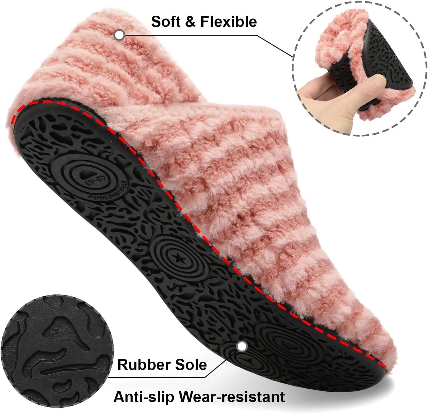 Fires Womens Mens Slippers with Rubber Sole Soft-Lightweight House Slipper Socks Around House Shoes Non Slip Indoor/Outdoor