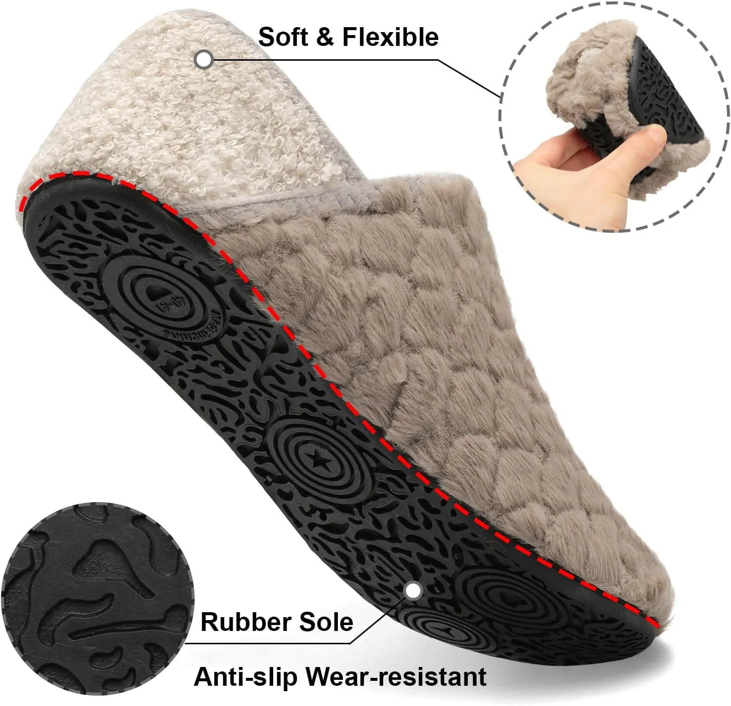 Fires Womens Mens Slippers with Rubber Sole Soft-Lightweight House Slipper Socks Around House Shoes Non Slip Indoor/Outdoor