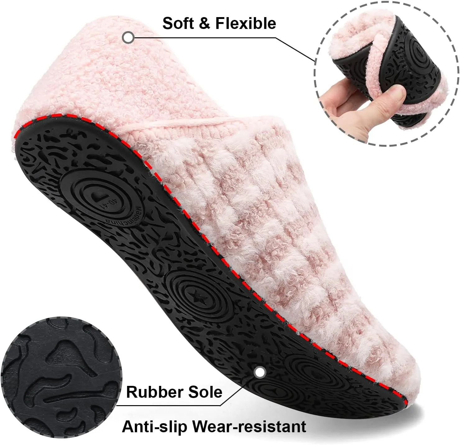 Fires Womens Mens Slippers with Rubber Sole Soft-Lightweight House Slipper Socks Around House Shoes Non Slip Indoor/Outdoor