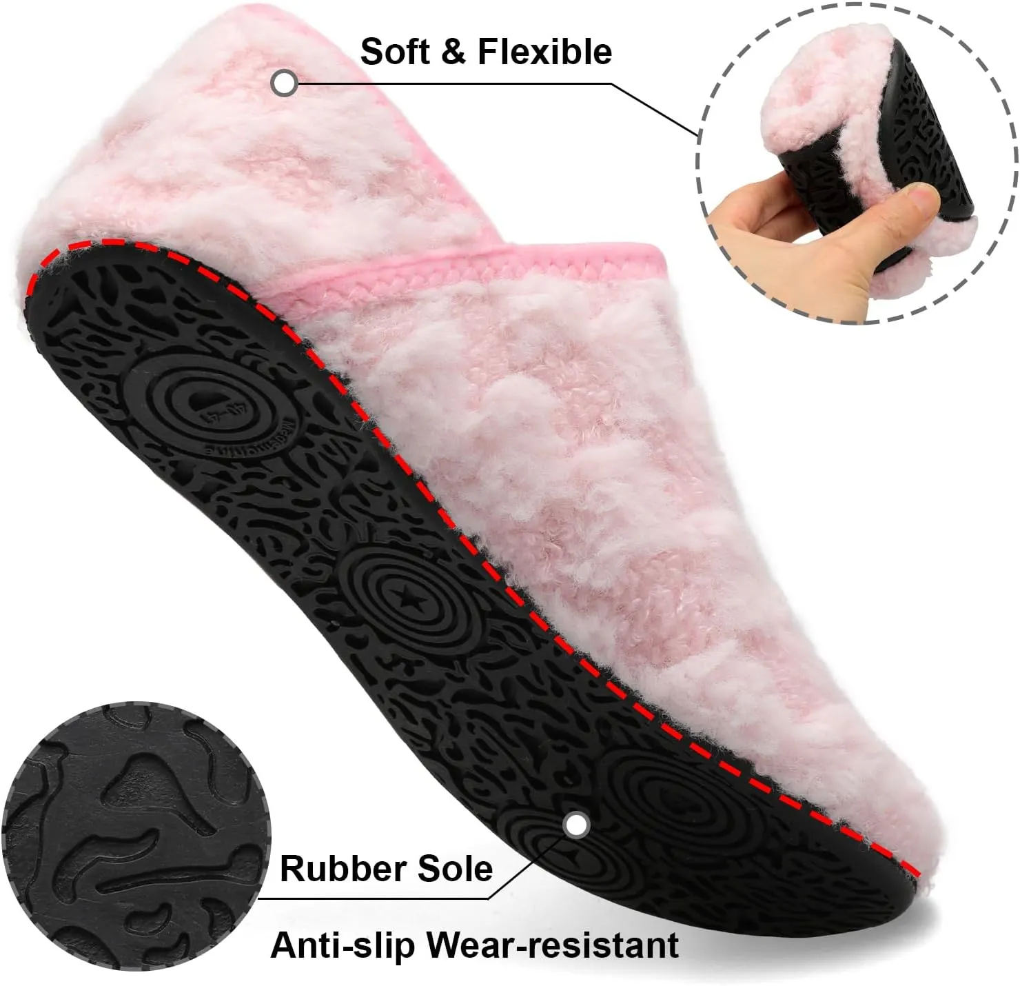 Fires Womens Mens Slippers with Rubber Sole Soft-Lightweight House Slipper Socks Around House Shoes Non Slip Indoor/Outdoor