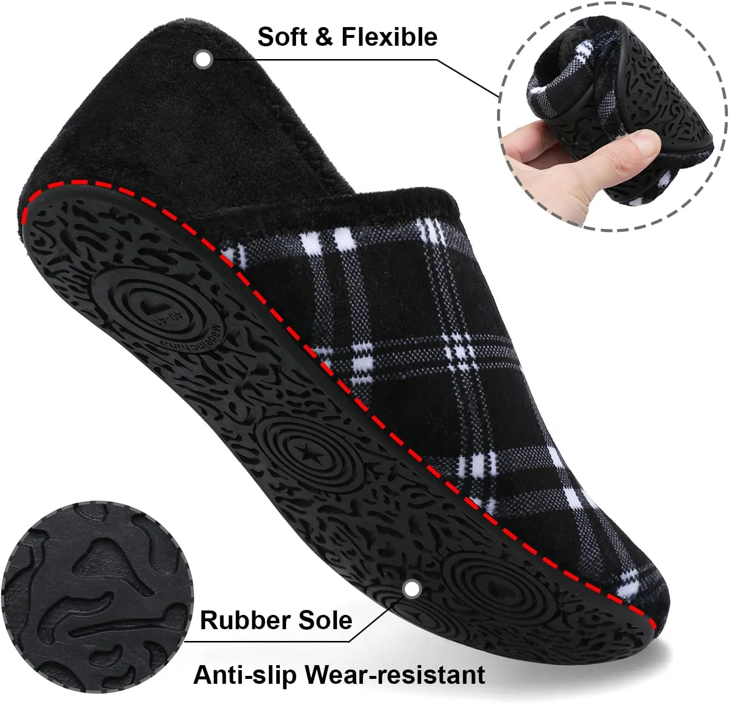 Fires Womens Mens Slippers with Rubber Sole Soft-Lightweight House Slipper Socks Around House Shoes Non Slip Indoor/Outdoor