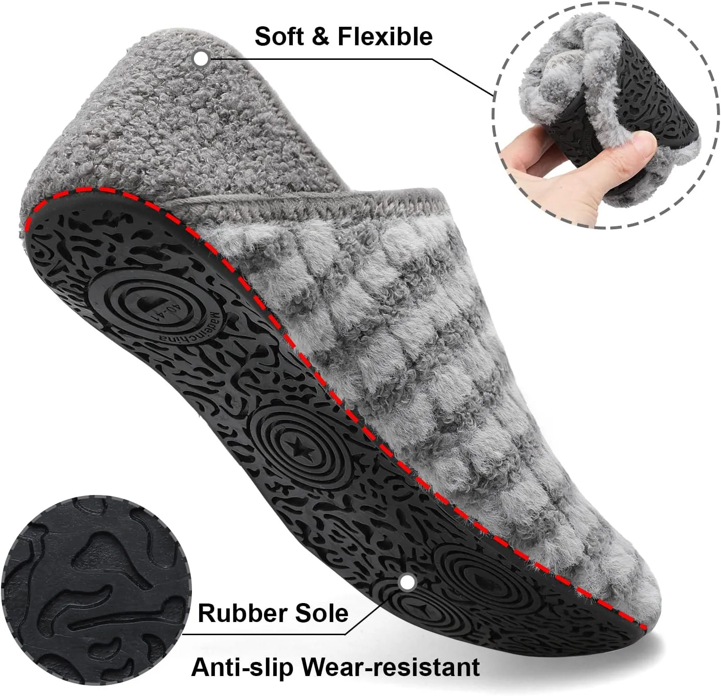 Fires Womens Mens Slippers with Rubber Sole Soft-Lightweight House Slipper Socks Around House Shoes Non Slip Indoor/Outdoor
