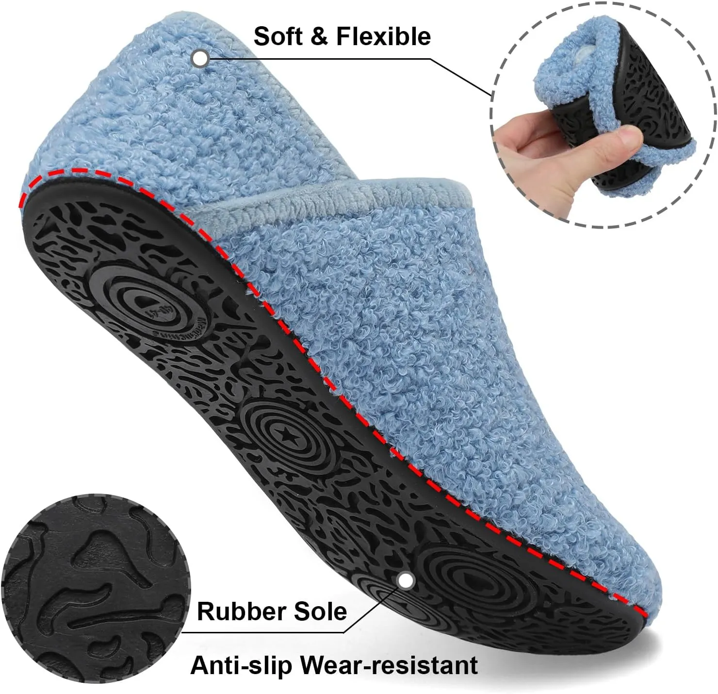 Fires Womens Mens Slippers with Rubber Sole Soft-Lightweight House Slipper Socks Around House Shoes Non Slip Indoor/Outdoor
