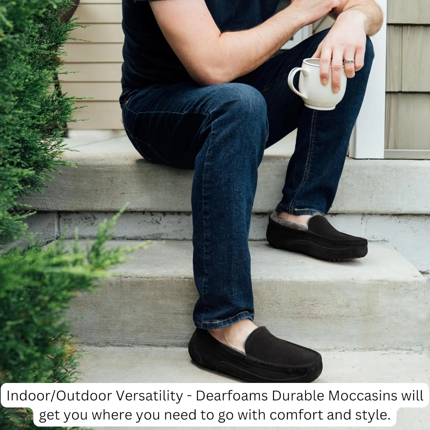 Fireside by Dearfoams Men's Melbourne Shearling Indoor/Outdoor Moccasin Slipper with Wide Widths