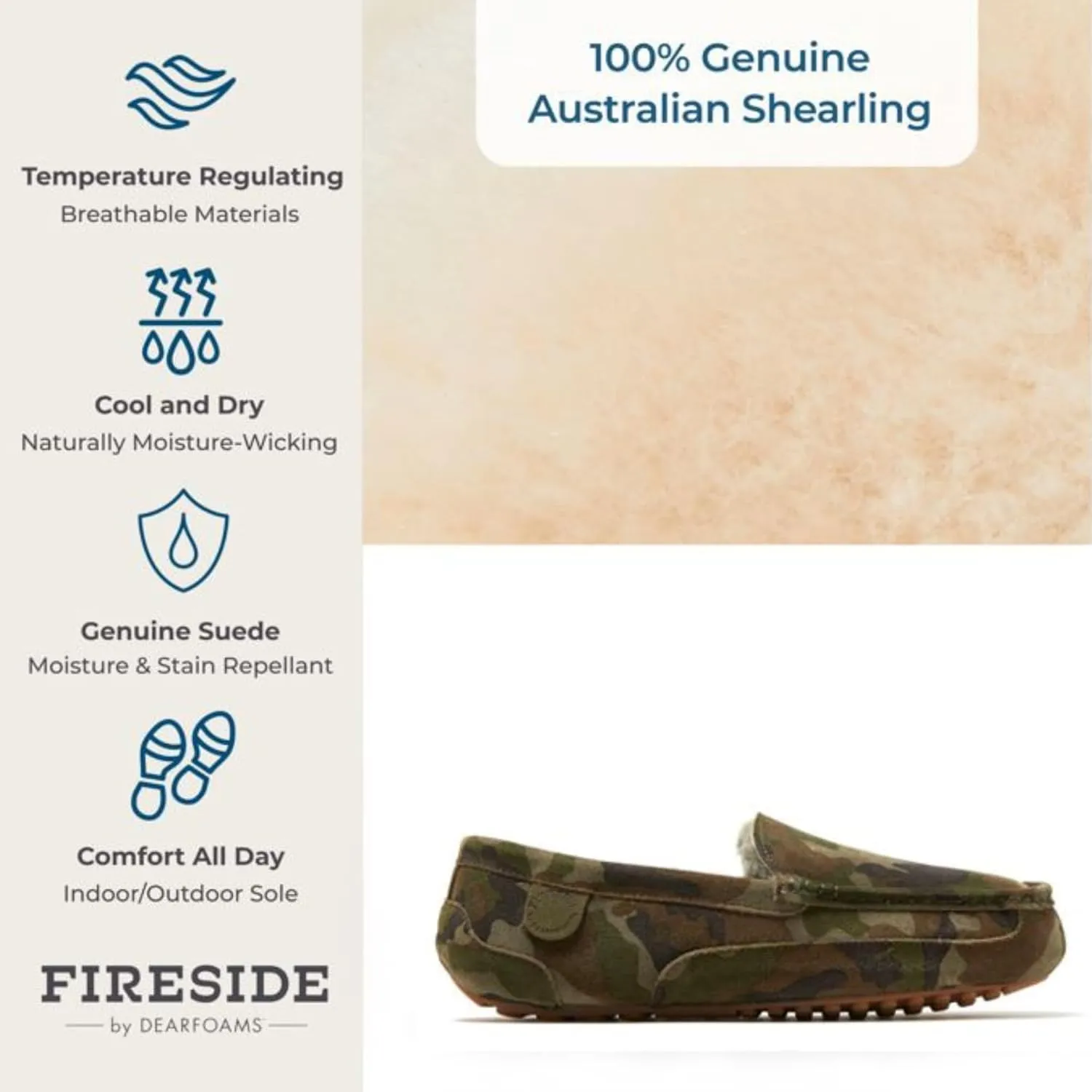 Fireside by Dearfoams Men's Melbourne Shearling Indoor/Outdoor Moccasin Slipper with Wide Widths
