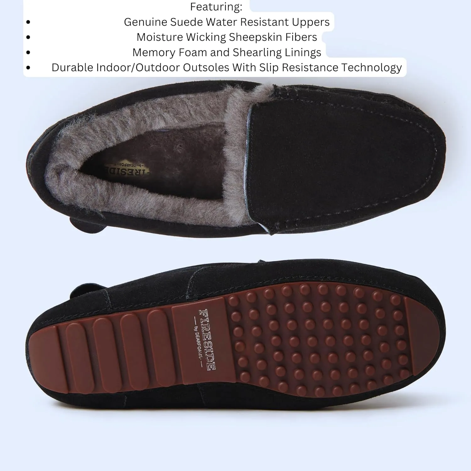 Fireside by Dearfoams Men's Melbourne Shearling Indoor/Outdoor Moccasin Slipper with Wide Widths