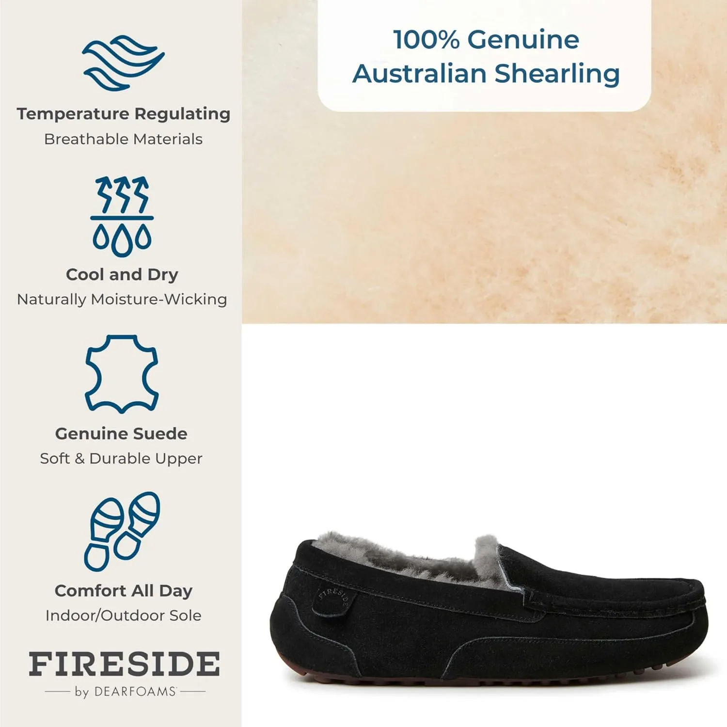 Fireside by Dearfoams Men's Melbourne Shearling Indoor/Outdoor Moccasin Slipper with Wide Widths