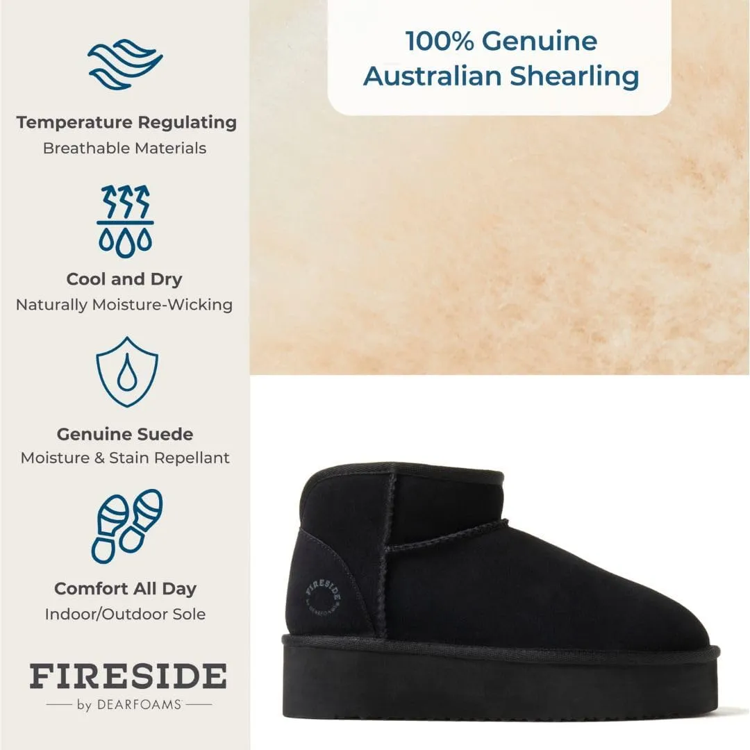 Fireside by Dearfoams Women's Riverland Shearling Fur Lined Mini Ankle Boot with Platform Slipper