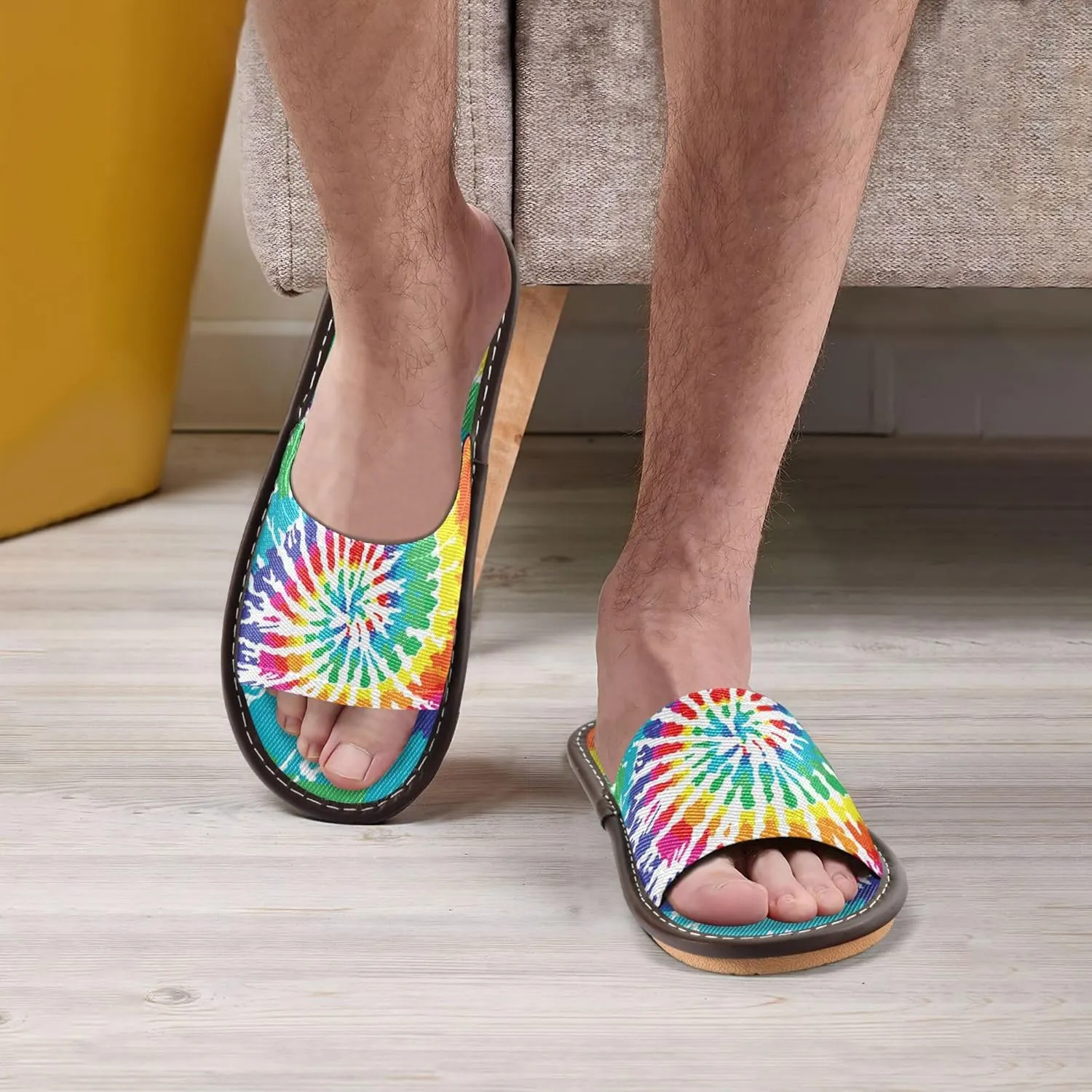 Fisyme Slippers for Women Men Slip-On Open Toe Indoor Outdoor House Shoes Home Slipper