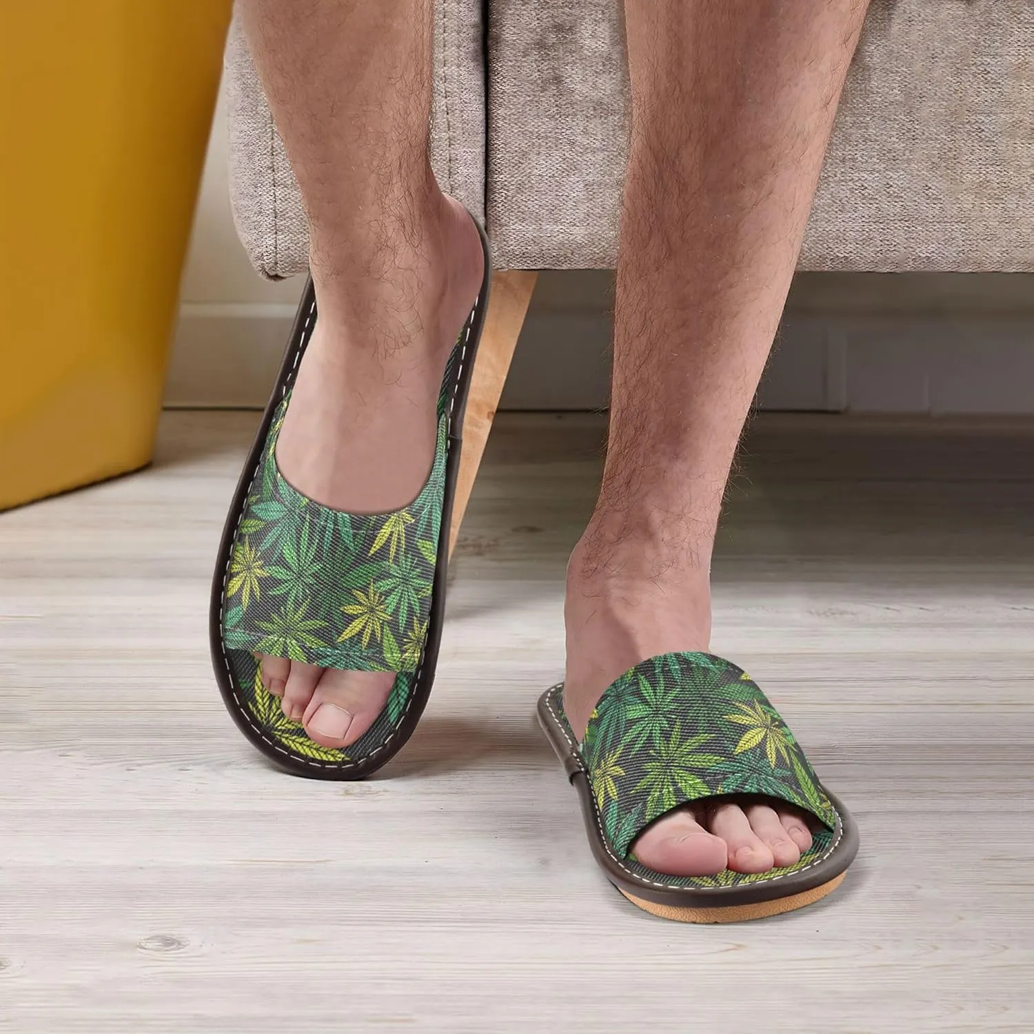 Fisyme Slippers for Women Men Slip-On Open Toe Indoor Outdoor House Shoes Home Slipper
