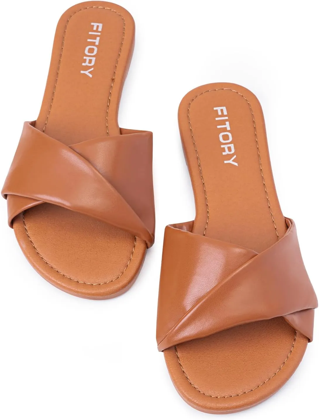 FITORY Women's Flat Sandals Fashion Slides With Soft Leather Slippers for Summer Size 6-11