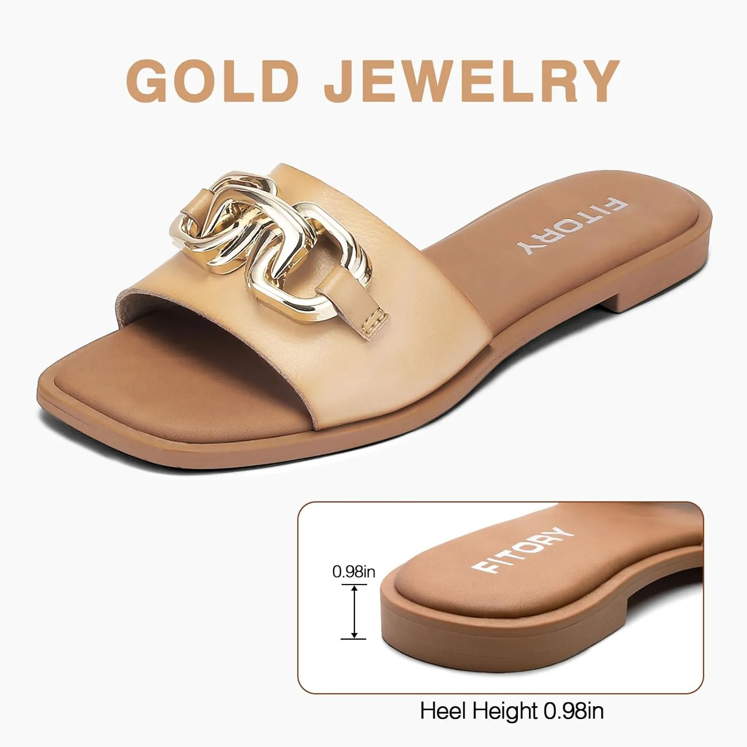 FITORY Women's Flat Sandals Fashion Slides With Soft Leather Slippers for Summer Size 6-11