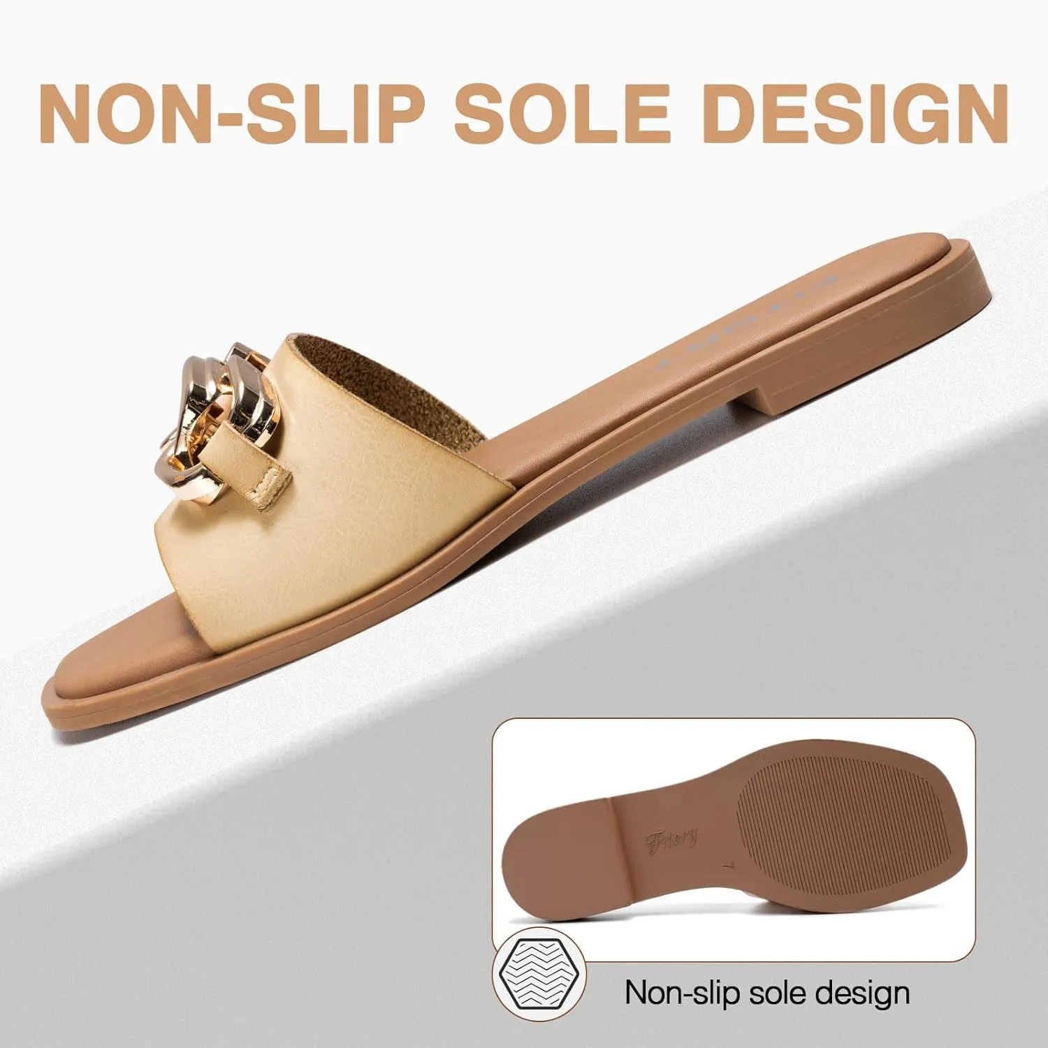 FITORY Women's Flat Sandals Fashion Slides With Soft Leather Slippers for Summer Size 6-11