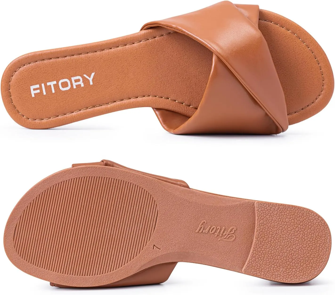 FITORY Women's Flat Sandals Fashion Slides With Soft Leather Slippers for Summer Size 6-11