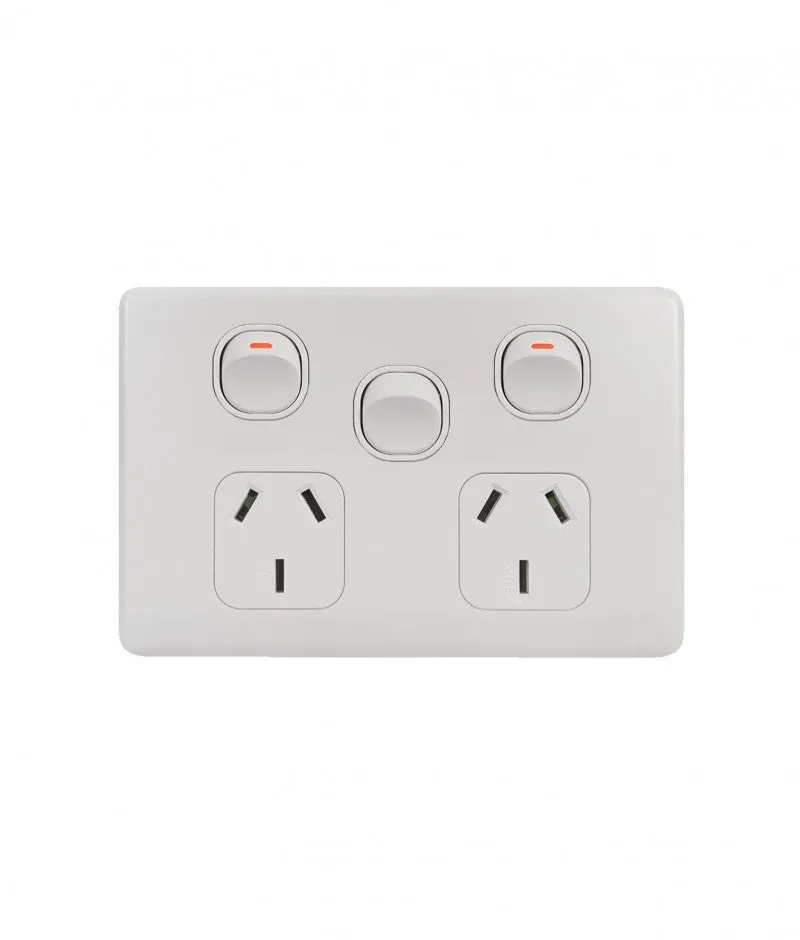 Flat Cat Slimline Double Power Point With Extra Switch