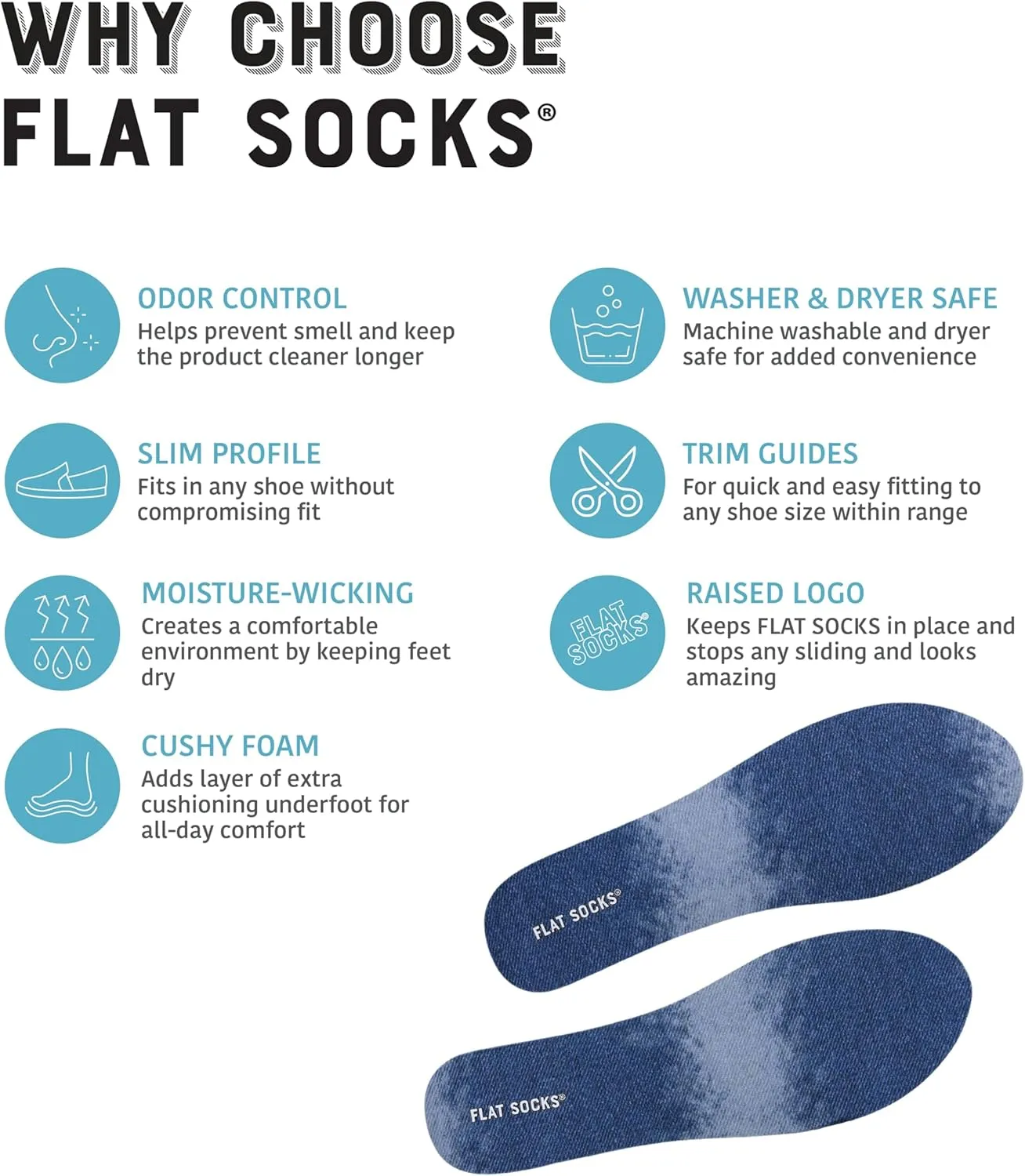 FLAT SOCKS No Show Socks, Sockless Shoe Liner, No Slipping, No Stinking, Washable Barefoot Shoe Insert, Classic