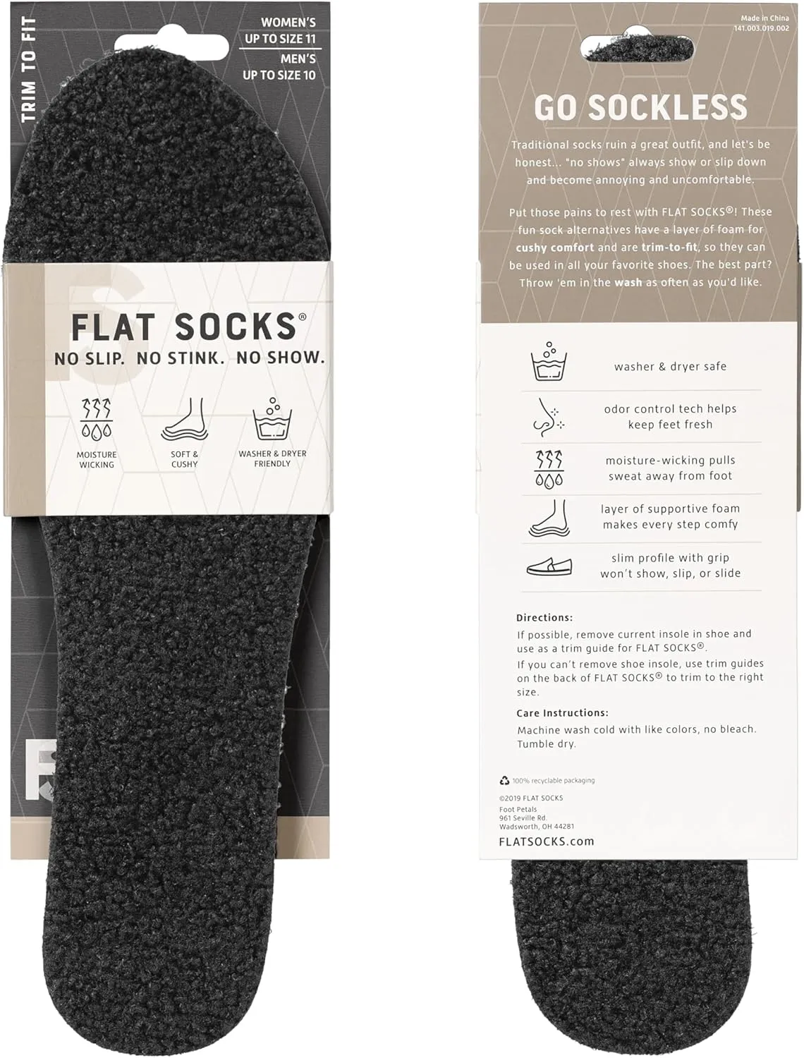 FLAT SOCKS Womens No Show Socks, Sockless Shoe Liner, No Slipping, No Stinking, Washable Barefoot Shoe Insert, Animal Print