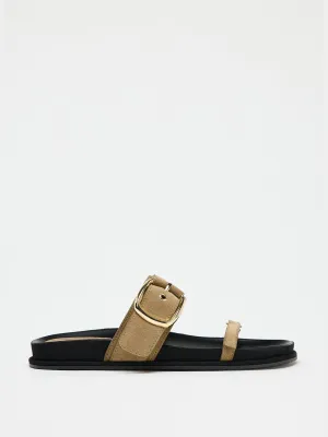 Flat split suede strappy sandals