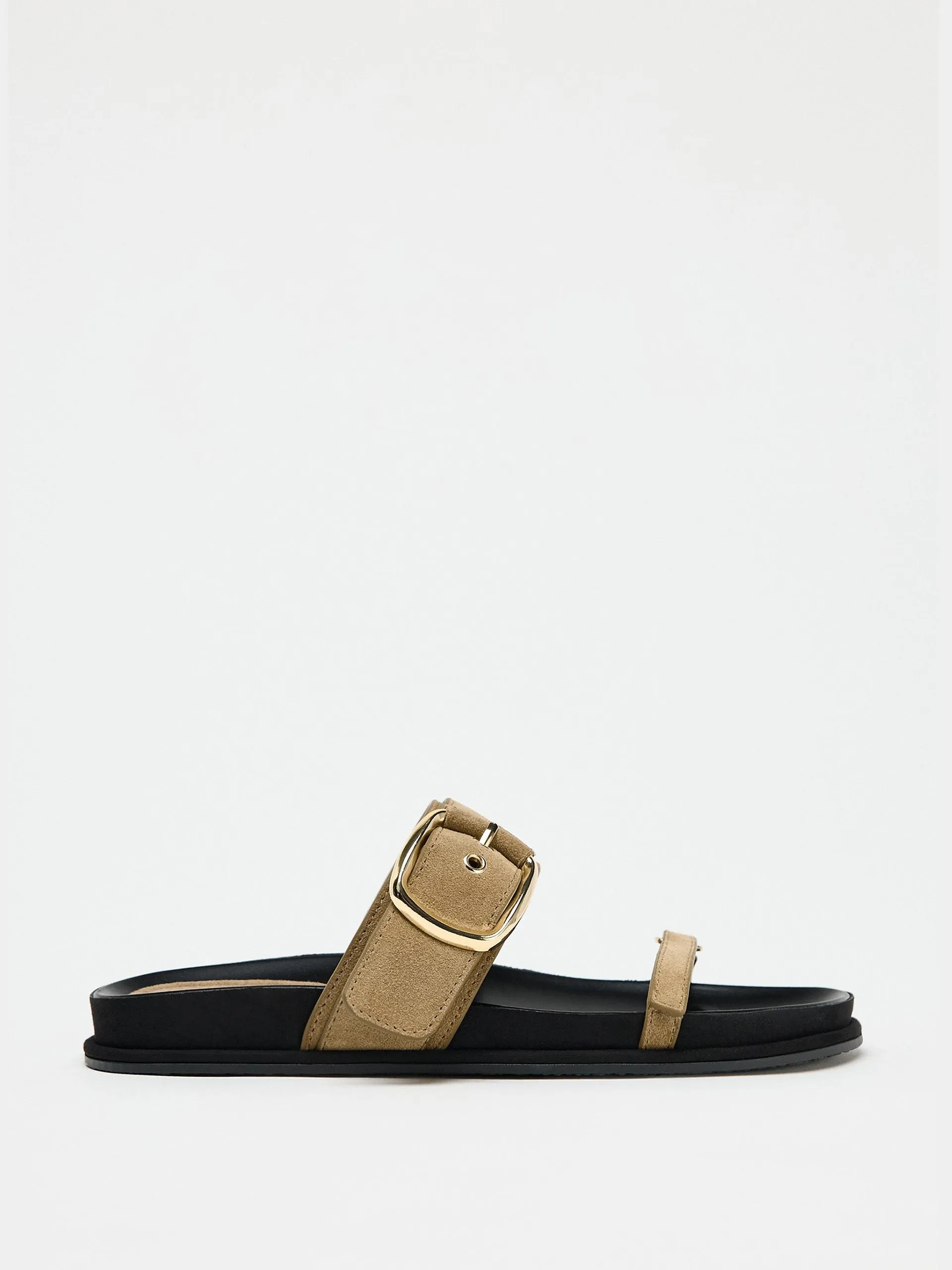 Flat split suede strappy sandals