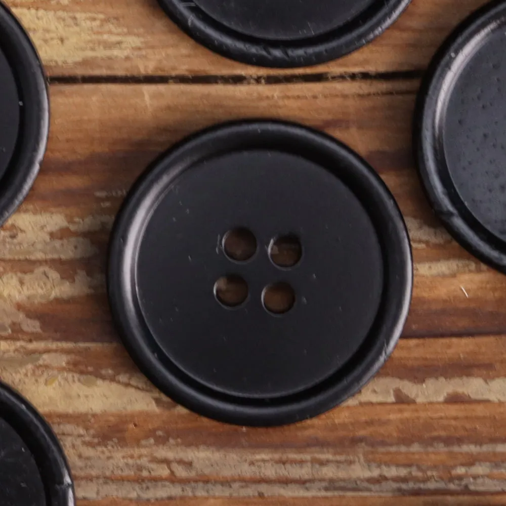 Flat Thin-Edged Four-Hole Black Bovine Bone Buttons 10pcs