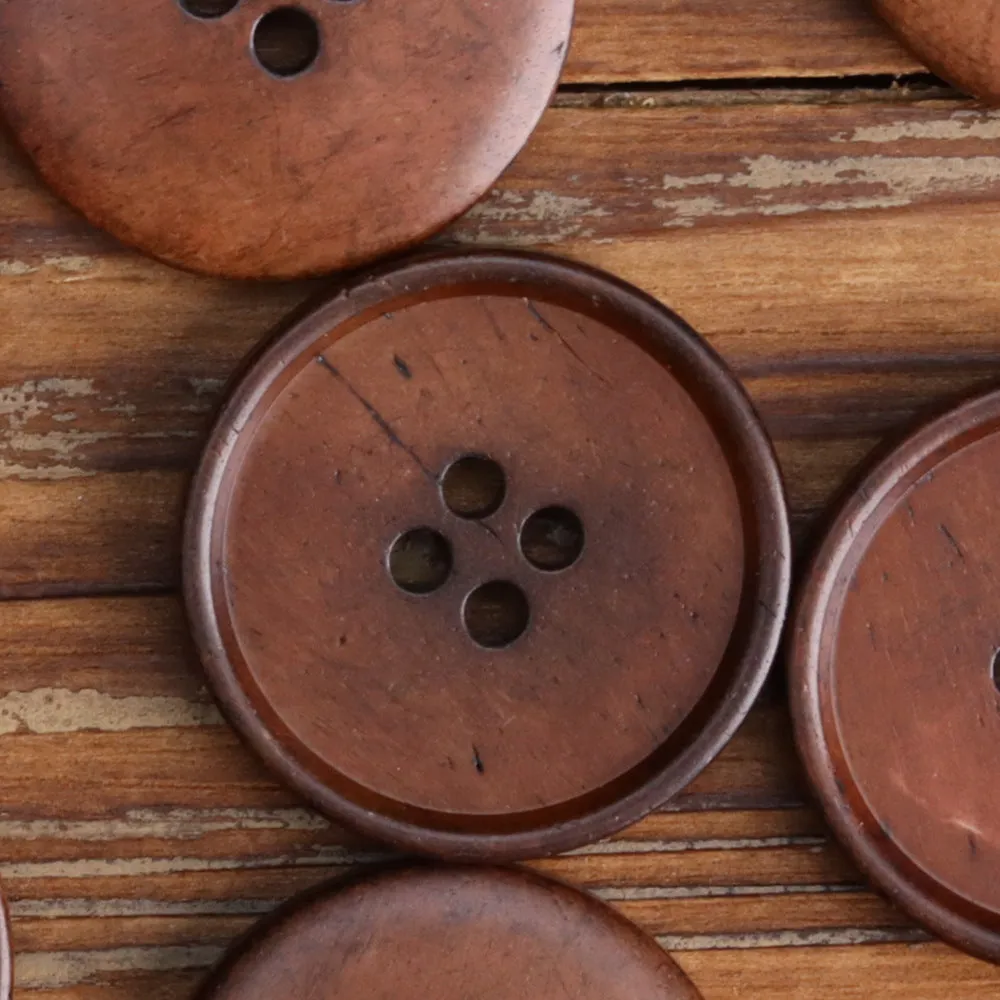 Flat Thin-Edged Four-Hole Black Bovine Bone Buttons 10pcs