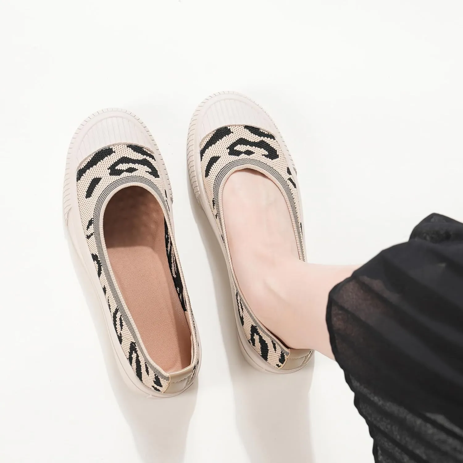 Flats for Women Knit Shoes Round Toe Ballet Flats Slip On Walking Flat Shoe Comfort Soft