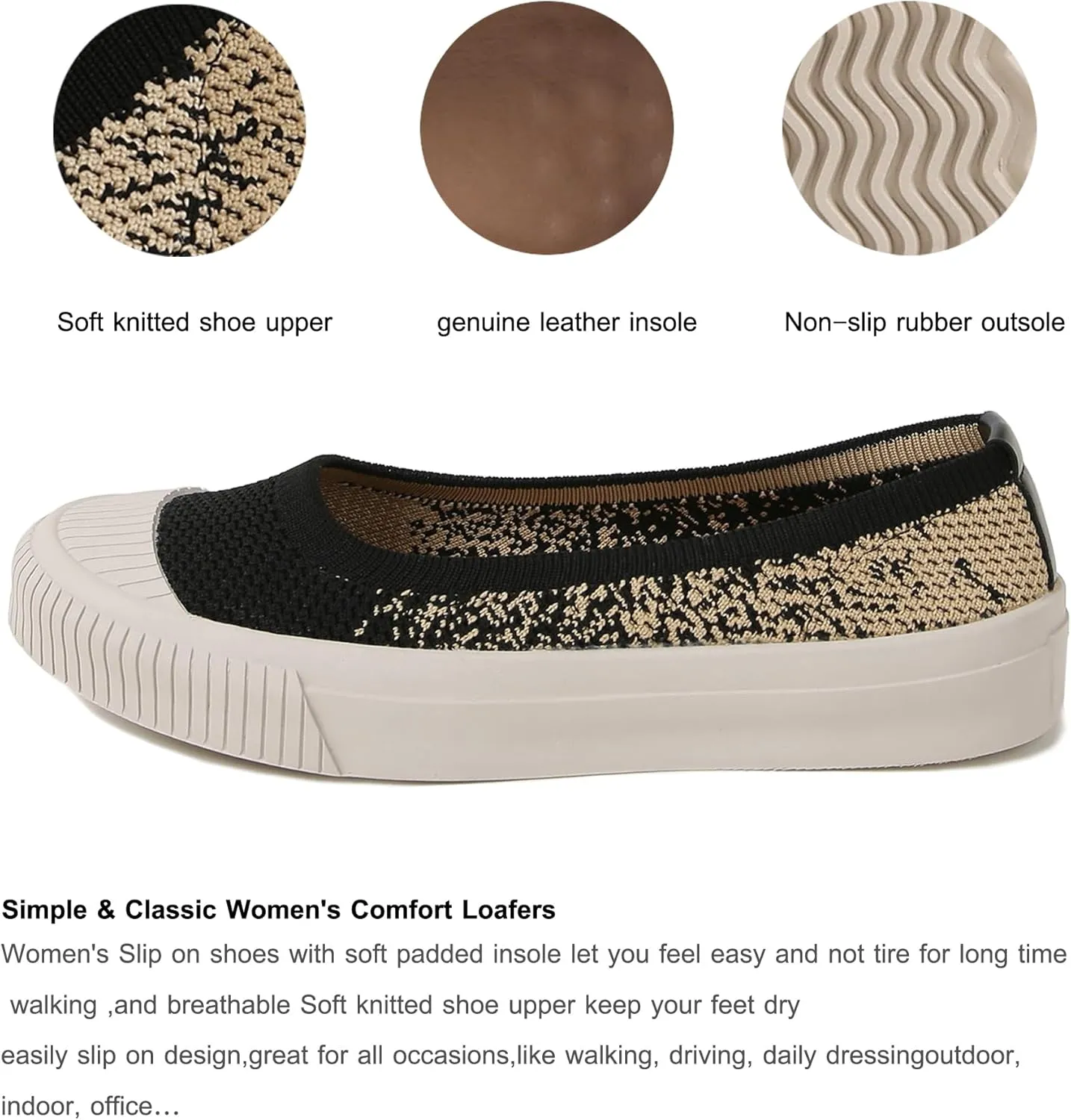 Flats for Women Knit Shoes Round Toe Ballet Flats Slip On Walking Flat Shoe Comfort Soft