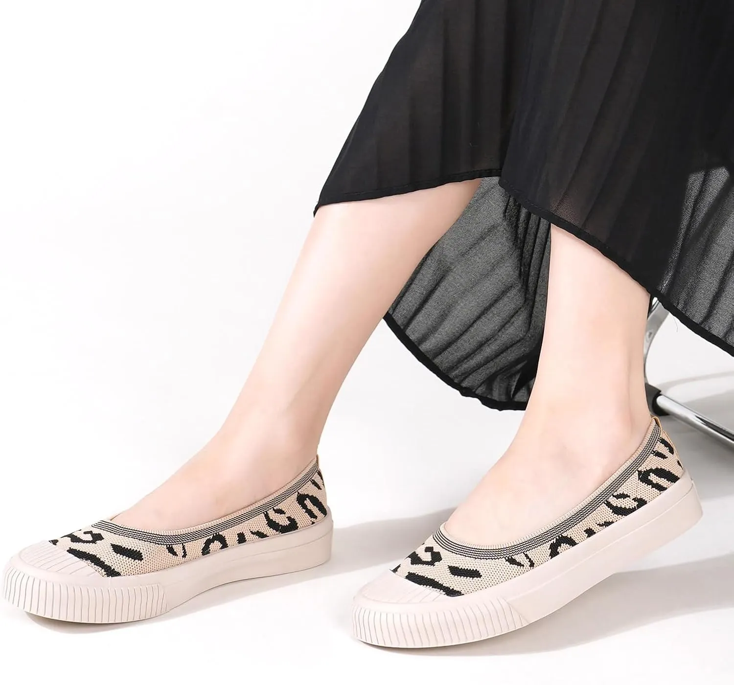 Flats for Women Knit Shoes Round Toe Ballet Flats Slip On Walking Flat Shoe Comfort Soft
