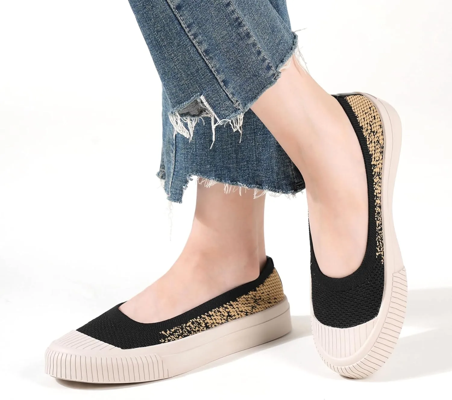 Flats for Women Knit Shoes Round Toe Ballet Flats Slip On Walking Flat Shoe Comfort Soft