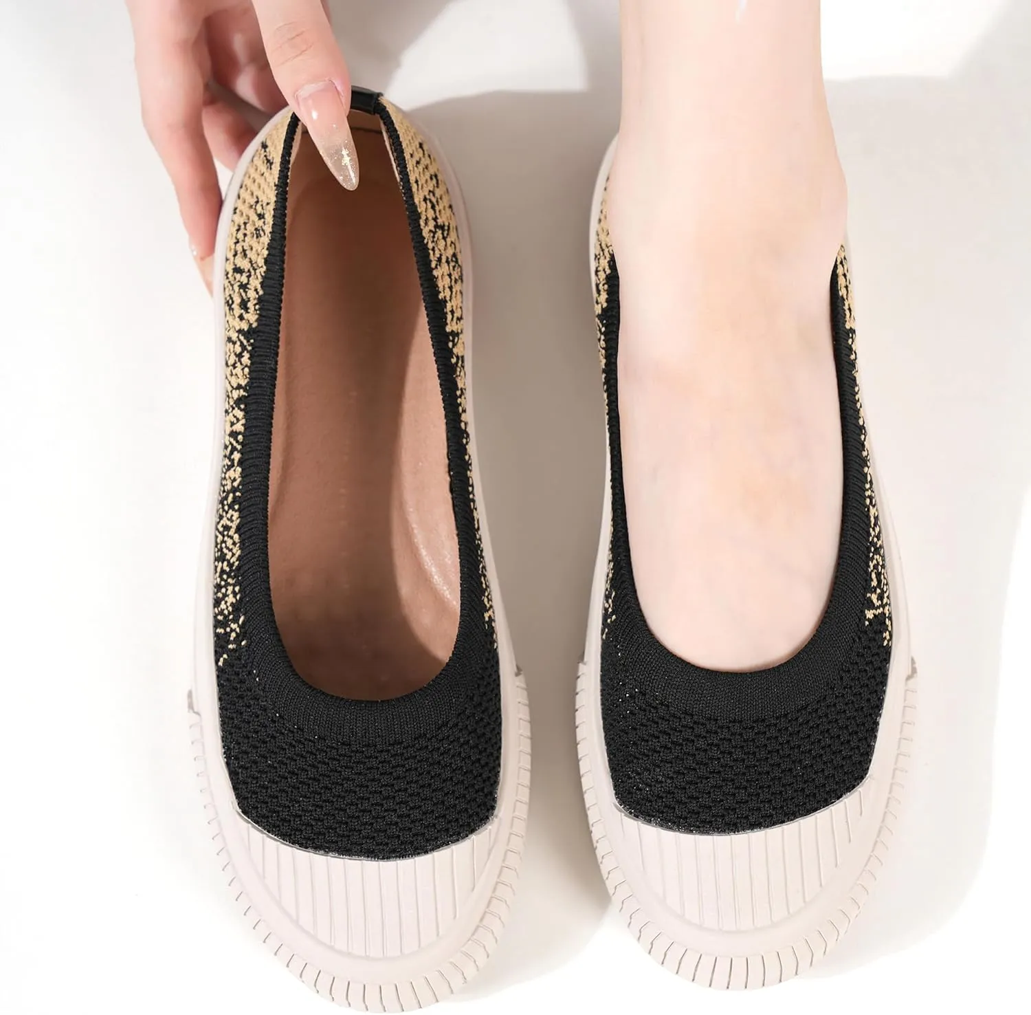 Flats for Women Knit Shoes Round Toe Ballet Flats Slip On Walking Flat Shoe Comfort Soft