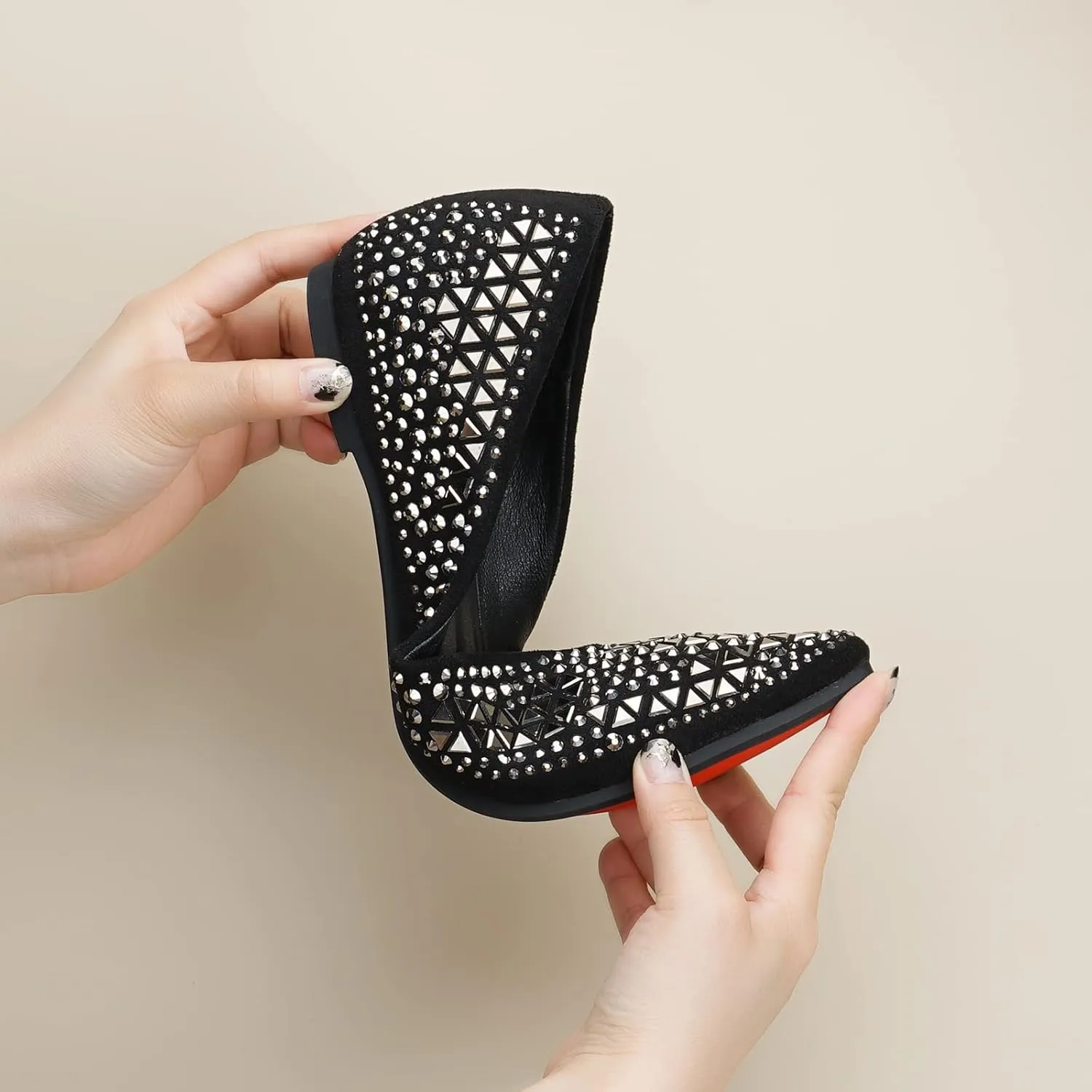 Flats Shoes Women Rhinestone Pointed Head Ballet Flats Comfortable Soft Memory Foam Insole Flat Shoes for Women Comfortable Dress Shoes