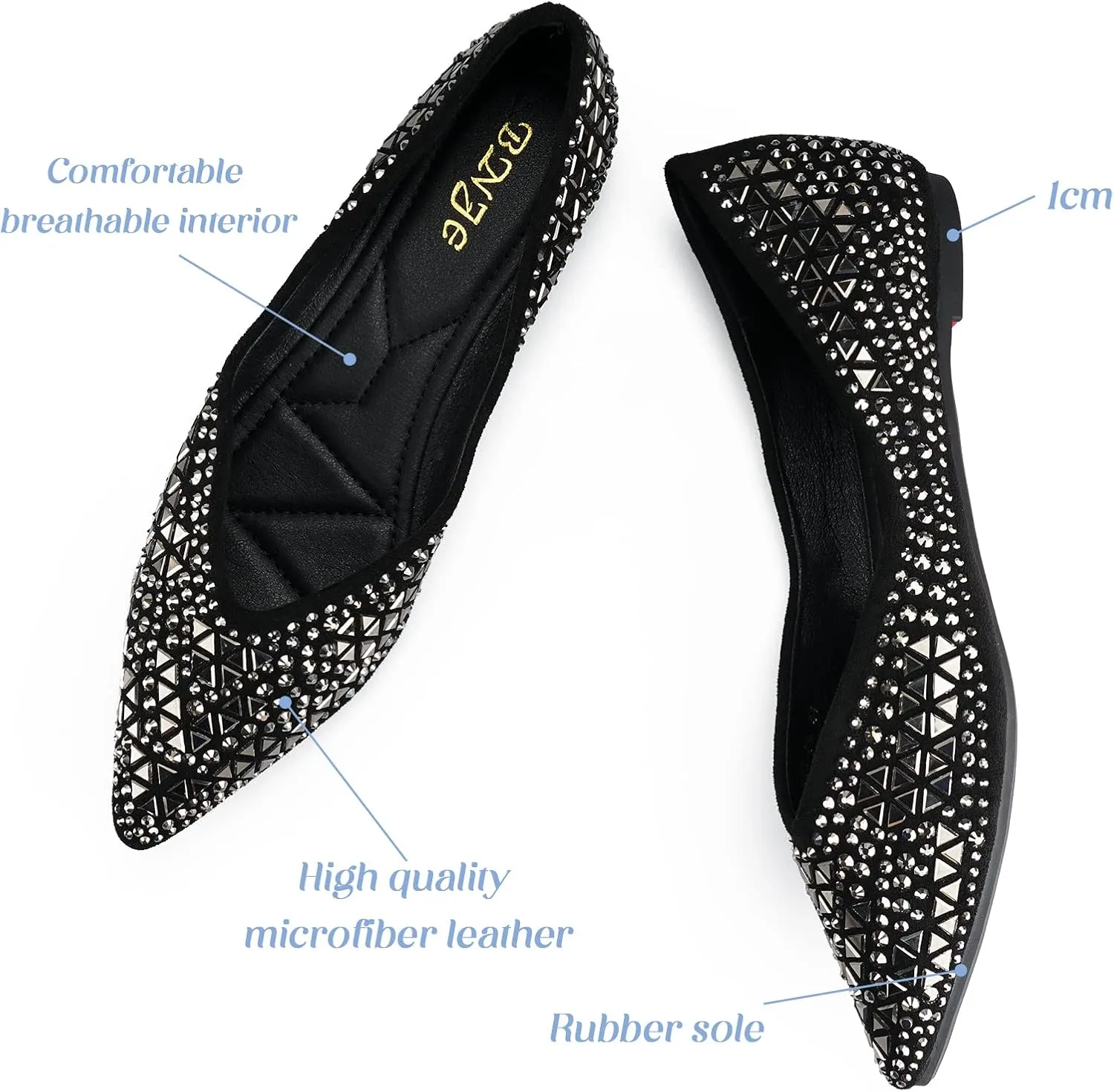 Flats Shoes Women Rhinestone Pointed Head Ballet Flats Comfortable Soft Memory Foam Insole Flat Shoes for Women Comfortable Dress Shoes