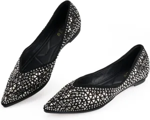 Flats Shoes Women Rhinestone Pointed Head Ballet Flats Comfortable Soft Memory Foam Insole Flat Shoes for Women Comfortable Dress Shoes