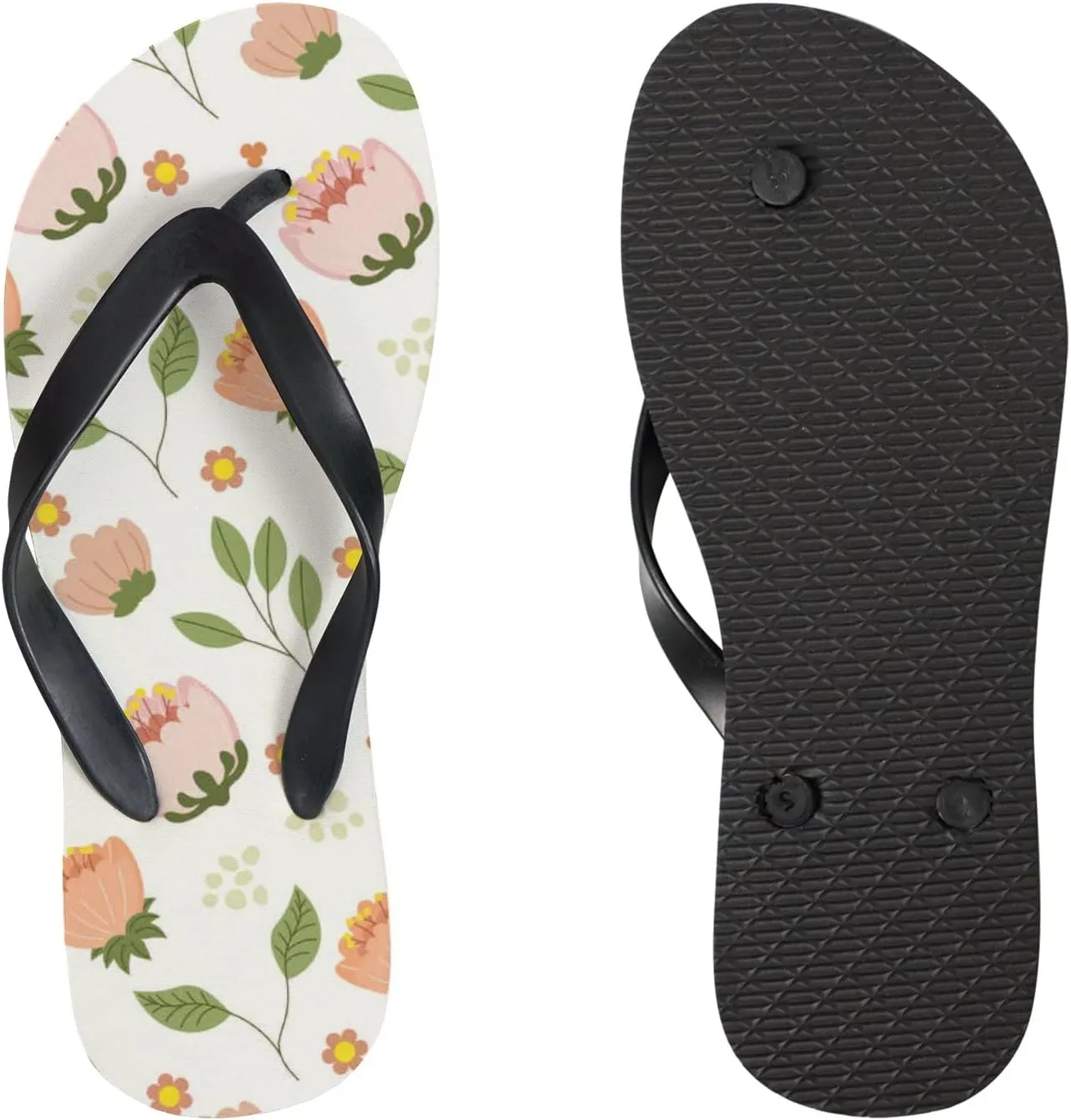 Flip Flops Floral Flowers Leaves Orange Green Slide Sandals Summer Beach Slippers Thong Sandal Casual Yoga Mat Flat Slides for Women Men