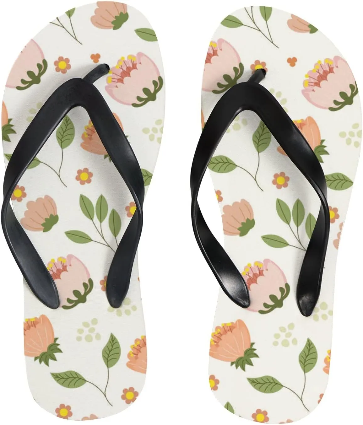 Flip Flops Floral Flowers Leaves Orange Green Slide Sandals Summer Beach Slippers Thong Sandal Casual Yoga Mat Flat Slides for Women Men