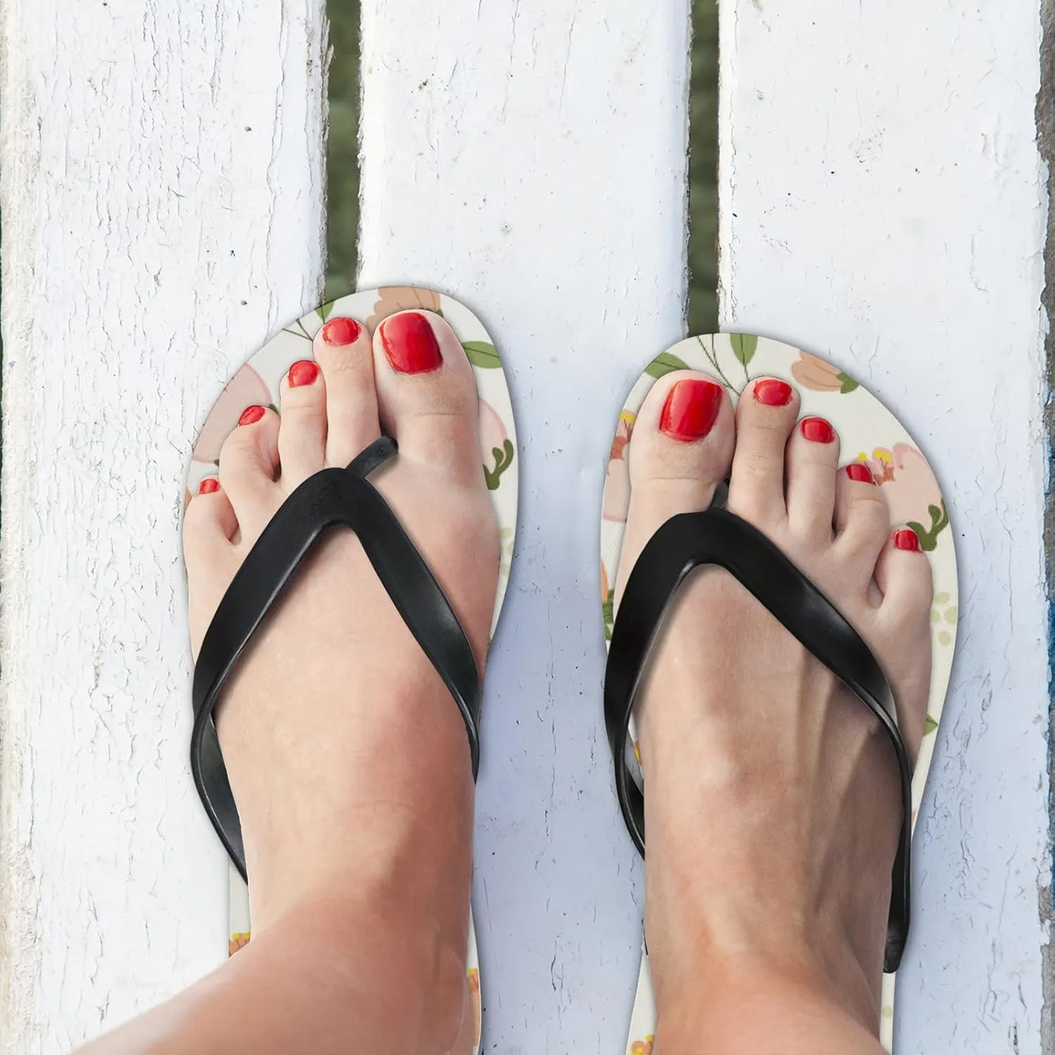 Flip Flops Floral Flowers Leaves Orange Green Slide Sandals Summer Beach Slippers Thong Sandal Casual Yoga Mat Flat Slides for Women Men