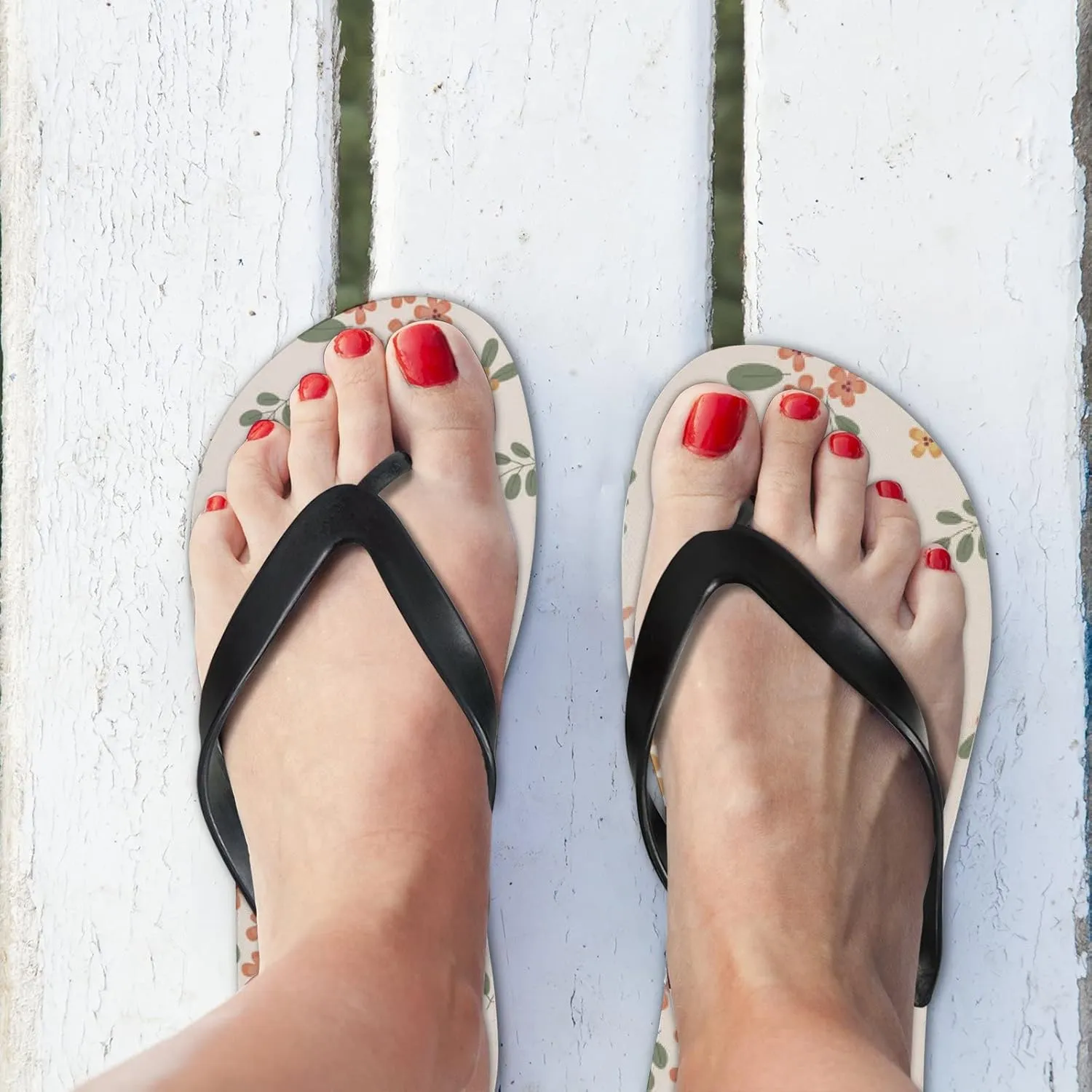 Flip Flops Floral Flowers Leaves Orange Slide Sandals Summer Beach Slippers Thong Sandal Casual Yoga Mat Flat Slides for Women Men