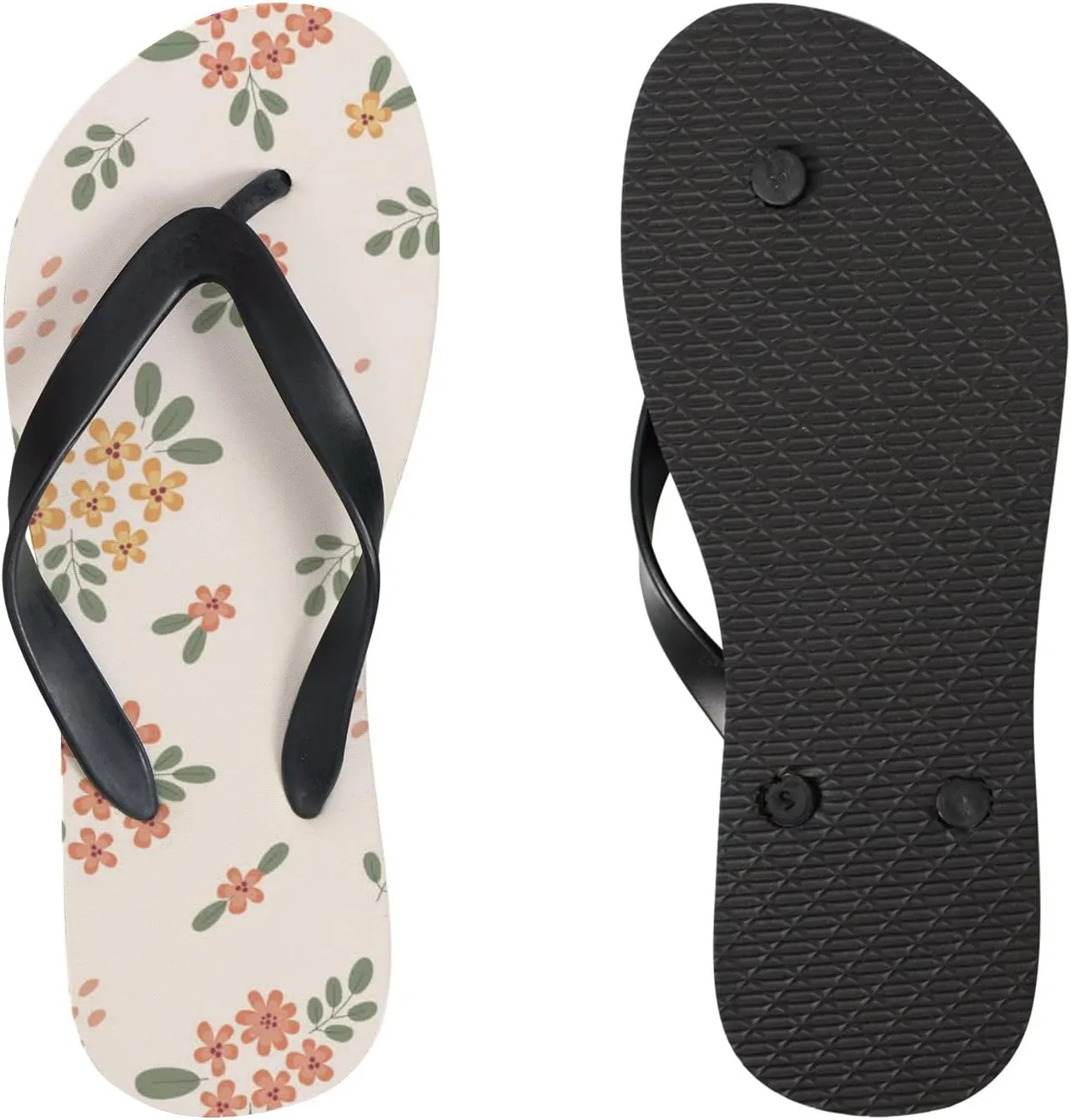 Flip Flops Floral Flowers Leaves Orange Slide Sandals Summer Beach Slippers Thong Sandal Casual Yoga Mat Flat Slides for Women Men
