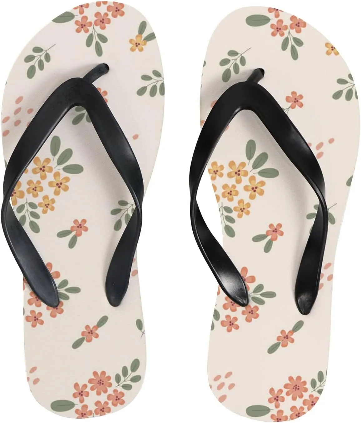 Flip Flops Floral Flowers Leaves Orange Slide Sandals Summer Beach Slippers Thong Sandal Casual Yoga Mat Flat Slides for Women Men