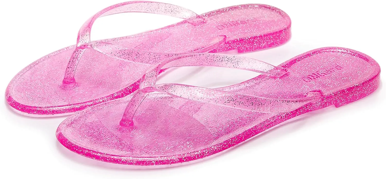 Flip Flops for Women Jelly Sandals Thong Flats Jellies Shoes Clear Slipper Summer Beach Pool Slides Size 10 Slip On Quick Drying Soft