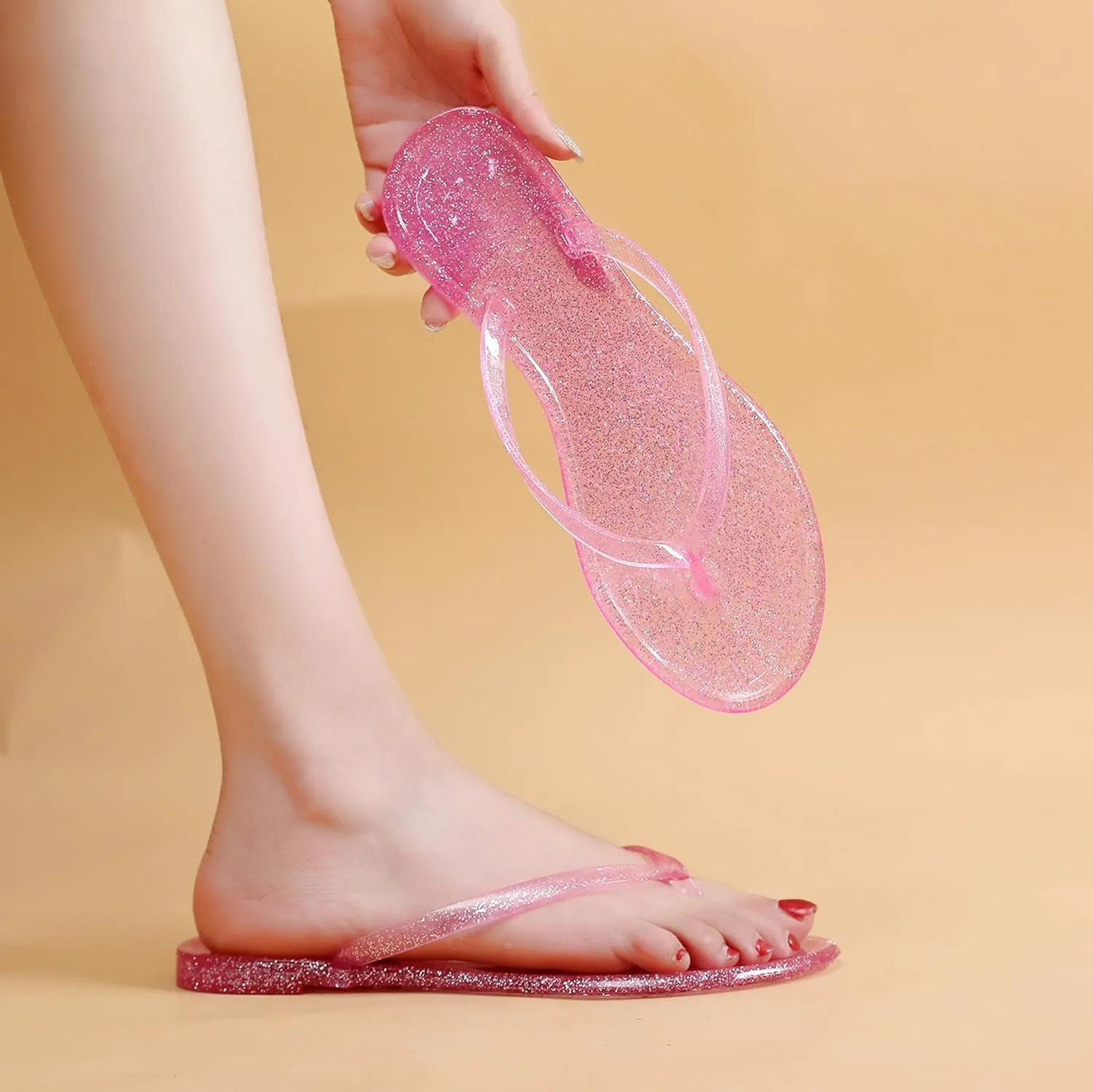 Flip Flops for Women Jelly Sandals Thong Flats Jellies Shoes Clear Slipper Summer Beach Pool Slides Size 10 Slip On Quick Drying Soft